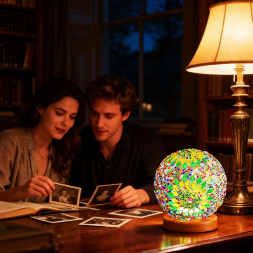 Vintage Bohemia Lamp Colorful Bohemian Night Light USB Power Colorful Glass Table Light for National Style Studio Romantic Date Decorative Lights Unique Home Gift (Boho-Green, Boho) - style: Bohemian A Green