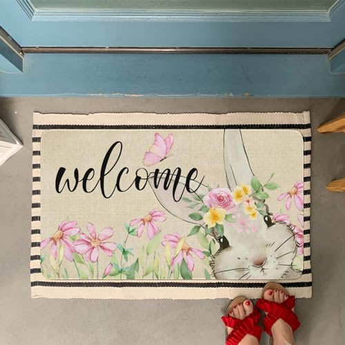 Easter Door Mat,Spring Bunny Floral Flower Indoor Outdoor Non-Slip Doormat,Entryway Front Porch Easter Rabbit Welcome Door Mat Colorful for Entrance Decor 30" x 17" - color: 2026 Easter 3