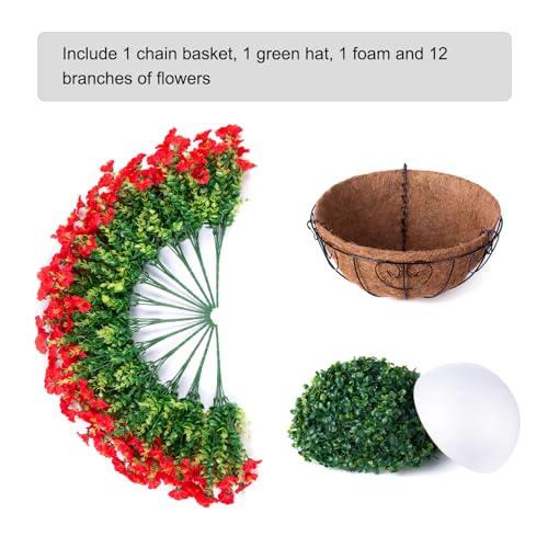 Ivydale Artificial Faux Hanging Flowers Plants Baskets for Outdoors Outside Spring Decoration, Fake Silk Red Morning Glory UV Resistant Look Real for Front Door Porch Patio Balcony Yard Garden Home - color: Red