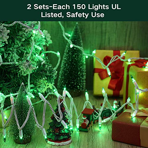 Brizled Green Christmas Lights, 69.6ft 300 Count Mini String Lights Connectable, 120V UL Certified Incandescent Light White Wire, Green Xmas Tree Light for Indoor Outdoor Xmas Halloween Tree Party - color: Green