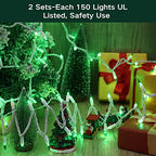 Brizled Green Christmas Lights, 69.6ft 300 Count Mini String Lights Connectable, 120V UL Certified Incandescent Light White Wire, Green Xmas Tree Light for Indoor Outdoor Xmas Halloween Tree Party - color: Green
