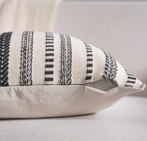 Cethom Black Boho Lumbar Pillow Covers 14x36 Long, Stripe Textured Decorative Couch Pillow Cases for Bed, Sofa, Living Room, Bedroom, Farmhouse Home Accent Cushion Covers, Pack of 1 - color: Black, size: 36" x 14" (Pack of 1)
