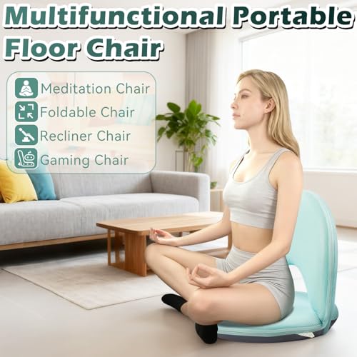 Floor Chair Floor Cushion Folding Padded Gaming Chair Adjustable 5-Position Floor Seat with Back Support for Kids Adult Great for Gaming Reading Meditating - color: Green
