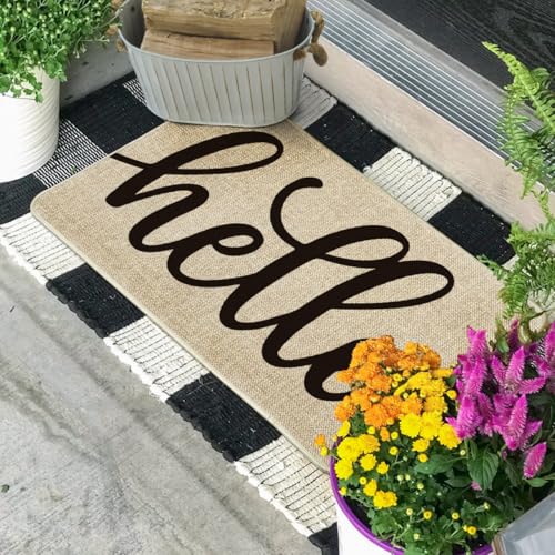 Artoid Mode Beige Hello Summer Doormat, Spring Home Decor Low-Profile Switch Rug Door Mat Floor Mat for Indoor Outdoor 17x29 Inch - color: Beige, size: 17" x 29"