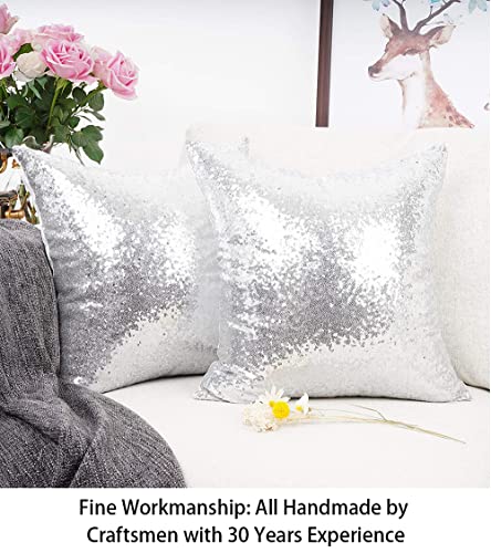 ShinyBeauty Throw Pillow Cases 2 Pack 12X12-Silver Sequin Pillow Cover Sofa Pillow Cases Sparkly Pillow Covers Designer Pillow Sequined Pillow Cover Decorative Pillows for Bed - color: Silver, size: 12" x 12" (Pack of 2)