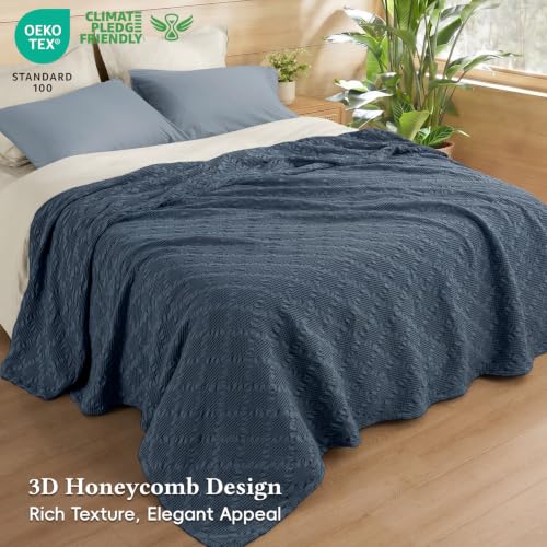 David's Home 100% Cotton Waffle Blanket Twin Size for College Dorm, Lightweight Breathable Cooling Throw for Spring Summer, Snag-Resistant, Aesthetics Home Decor for Couch Sofa Bed, Indigo, 66 * 90 - color: Indigo, size: Twin(66*90")