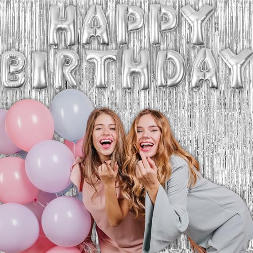 2 Pack Fringe Curtains Backdrops, Foil Fringe Curtains, Door Streamers for Birthday Wedding Bridal Shower Holiday Graduation Party Decorations, Photo Booth Backdrops, Silver - color: Silver