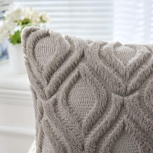 MIULEE Dark Grey Throw Pillow Covers 18x18 Inch, Soft Winter Plush Faux Wool Couch Pillow Covers Set of 2 Decorative Farmhouse Boho Throw Pillows for Sofa Living Room Bed - color: Dark Grey, size: 18" x 18" (Pack of 2)