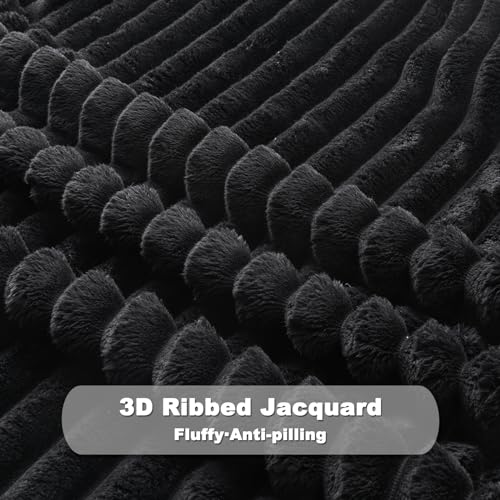 NEWCOSPLAY Super Soft Throw Blanket Black Premium Silky Flannel Fleece 3D Ribbed Jacquard Lightweight Bed Blanket All Season Use (Black Ribbed, Throw(50"x60")) - color: Black Ribbed, size: Throw(50"x60")