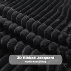 NEWCOSPLAY Super Soft Twin Blanket Black Premium Silky Flannel Fleece 3D Ribbed Jacquard Lightweight Bed Blanket All Season Use (Black Ribbed, Twin(60"x80")) - color: Black Ribbed, size: Twin(60"x80")