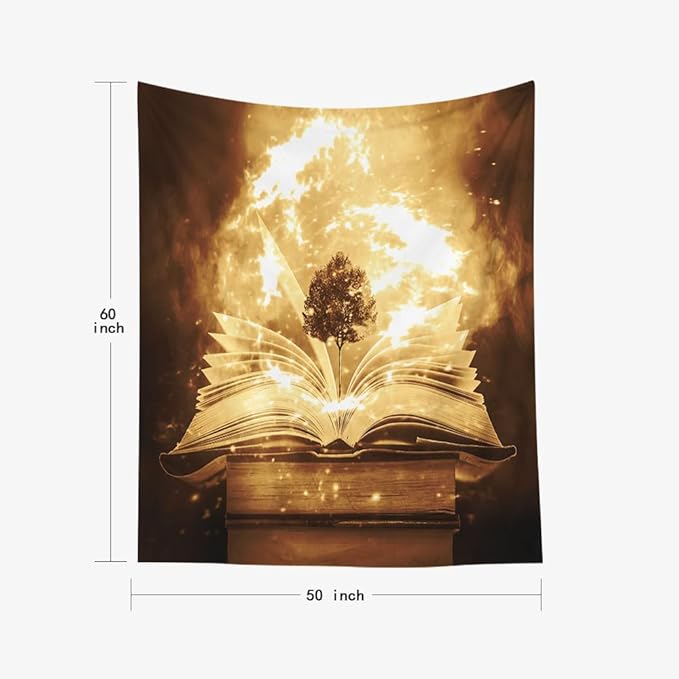 EMMTEEY Vintage Book Funny Tapestry 50X60 Inch - Knowledge Tree Wall Decor for Living Room Dark Academia Witchy Backdrop for Study Room Office