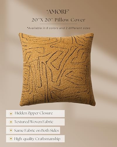 Throw Pillow Covers, Pack of 1 Woven Jacquard Cushion Covers for Sofas, Couches, Bed, Boho Home Decor, Cozy Soft and Comfortable Pillow Cases, Amorf, Mustard 20x20 Inch - color: Mustard, size: 20" x 20" (Pack of 1)