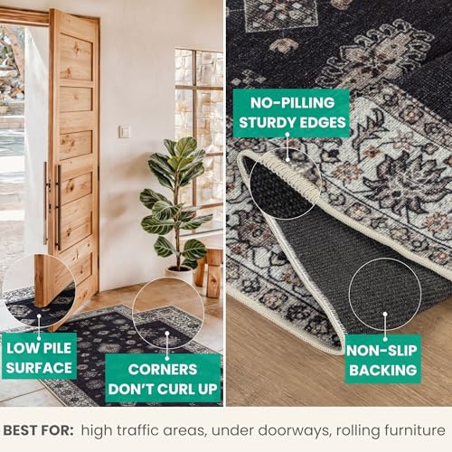 Bloom Rugs Washable Non-Slip 2' x 3' Rug - Black/Ivory Traditional Oriental Area Rug for Living Room, Bedroom, Dining Room, and Kitchen - Exact Size: 2' x 3' - color: Black / Ivory, size: 2' x 3' (Rectangular)