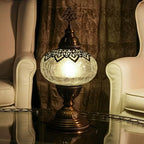 Cracked Clear Moroccan Mosaic Table Lamp – Handmade Turkish Glass, Light Bulb Included, Boho Chic Bedside & Living Room Accent - color: Crack Clear-69