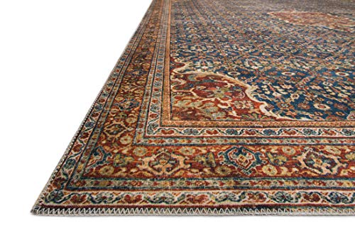 Loloi Layla Collection LAY-09 Cobalt Blue/Spice 2'-3" x 3'-9" .13" Thick Accent Rug, Soft, Durable, Vintage Inspired, Distressed, Low Pile, Non-Shedding, Easy Clean, Printed, Living Room Rug - color: Cobalt Blue / Spice, size: 2'3" x 3'9" (Rectangular)
