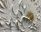 Boiee Art,30x45Inch Hand Painted Textured White Flower Oil Painting On Canvas Gold Acrylic Wall Art Abstract Landscape Paintings Stretched and Framed Ready to Hang - color: Creamy white&Gold, size: 30"L x 45"W