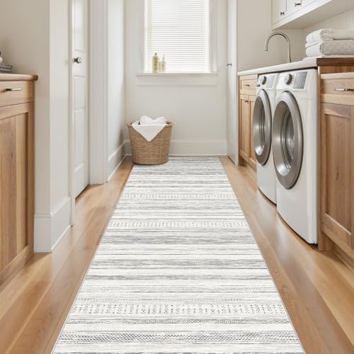 Tortania Area Rug 2x6 Runner Rugs - Washable Soft Neutral Boho Moroccan Farmhouse Rug Indoor Floor Carpet for Living Room Bedroom Kitchen Entryway Under Dining Table Home Office Decor - Light Grey - color: Light Grey, size: 2' x 6' (Runner)