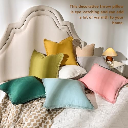 AmHoo Pack of 2 Linen Pillow Covers with Tassels Fringed Decorative Rustic Natural Throw Pillowcase Cushion for Couch Sofa Bedroom 18 x 18-Inch Off White - color: Off White, size: 18" x 18" (Pack of 2)