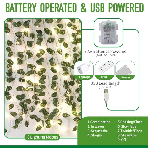 Fake Plants Vines,33ft 100 LED Artificial Ivy Garland with Fairy Lights,for Home Living Room Bedroom Wall Art Aesthetic Office Coffee Wedding Party Farmhouse Dorm Outdoor Garden Decor - color: Pothos String Lights
