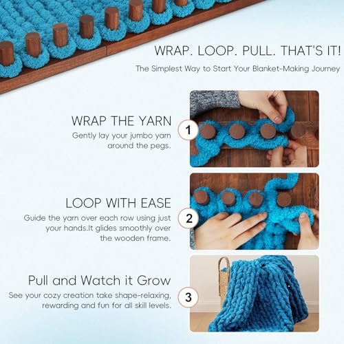 LITURTOO 63" Chunky Blanket Loom - Loom for DIY Throw Blankets, Adjustable Size Hand Knitting Yarn Chunky - size: 63“Dark Wood Color