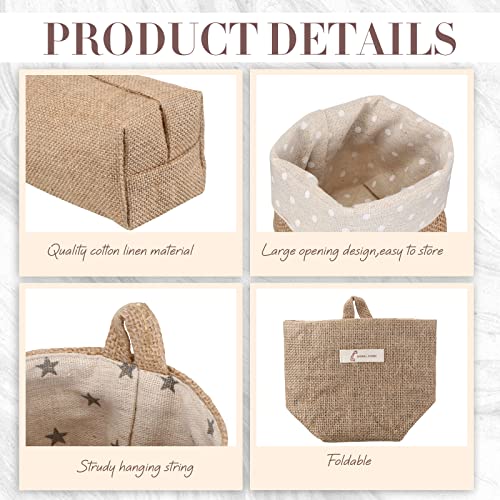 Boao 18 Pcs Wall Hanging Storage Foldable Basket Bags for Organizer Decorative Small Cotton Linen Box 5 x 4.7 Collapsible Bin Bag with Handle, Family Door Closet Desktop Gadget Decor