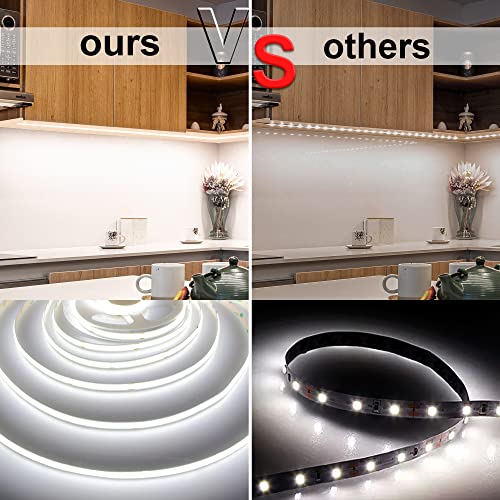 AXMOTUT White COB LED Strip Light, Dimmable 16.4ft/5m LED Light, 6000K Daylight White 2400 LEDs High Lumen LED Tape Lights CRI 90+ with RF Remote and UL Power for Bedroom,Kitchen,DIY Home Decoration - color: Daylight White 6000K, size: 16.4FT