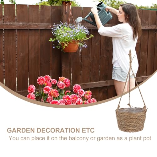 BESPORTBLE Natural Rope Hanging Plant Container Multi-Purpose Woven Flower Basket for Indoor Outdoor Use Practical Boho Style Planter for Garden Porch Home Office Decoration