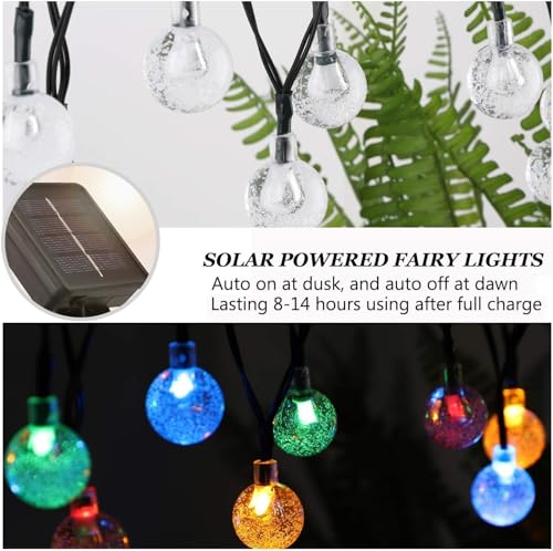 Solar String Lights, Small Crystal Ball ，Outdoor String Light 60 LED 40ft 8 Lighting Modes Waterproof Solar Powered Patio Solar Light for Garden Yard Porch Wedding Party Decor (Rainbow-Colored) - color: Rainbow-Colored