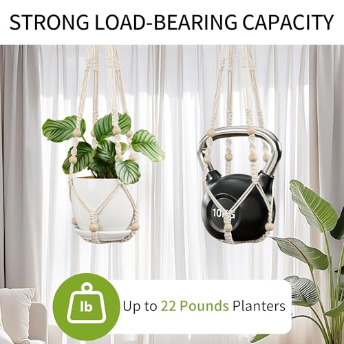 Macrame Plant Hanger - Fits 4-13 Inch Pots, 35"/29"/23" Different Sizes Set, Hanging Planter Holder for Indoor Outdoor, Cotton Rope Boho Home Decor, Ivory - color: Ivory, size: 35+29+23in