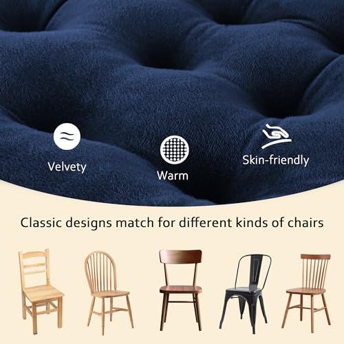 ELFJOY 4 Pack Chair Cushions for Dining Chairs Chair Pads Cushion for Kitchen Office Tufted Square Seat Cushion with Ties (U Shape Navy) - color: V U Shape Navy