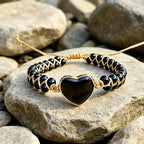 Women Boho Wrap Bracelet,Handmade Natural Stone Crystal Emperor Beads Heart Bracelet, Fashion Bohemian Jewelry Gift for Women - color: Black