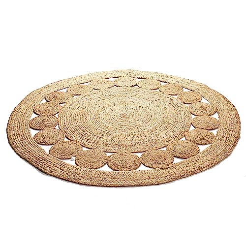 Savi Home Hand Woven Jute Braided Dot Rug, 3' Round - Natural, Reversible Area Rugs for Living Room, Farmhouse, Kitchen, Handcrafted 3 Feet Round Area Rugs - Natural - color: Natural, size: 3" (Round)