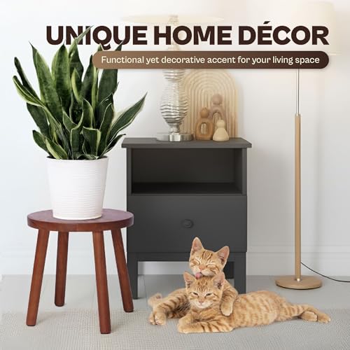 Wooden Stool Small Round, Solid Rubberwood Plant Stand Indoor, 11.8" Mini Wood Side Table for Living Room Bedroom Bathroom, Rustic Farmhouse Decorative Stool (Walnut Color) - color: Walnut