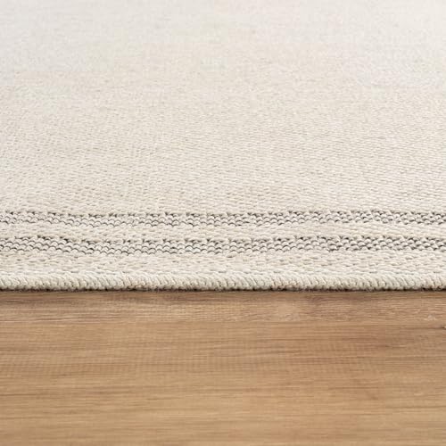 Luul Home Easy Jute Rugs 10x14 Bordered Bone Color Living Room Indoor Outdoor Area Rug for Patio and Kitchen Rug High Traffic Washable Easy to Clean Solid Boho Woven Design Outside Carpet (10 x 14) - color: Bordered/Bone Black, size: 10' x 14' (Rectangula