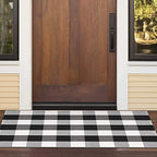 Outdoor Front Door Porch Rug 2x4.3 ft Front Door Rugs Stripe Black White Layering Under Door Mats Rugs. Cotton Woven Checkered Runner, Carpet for Farmhouse Laundry Welcome Deocr