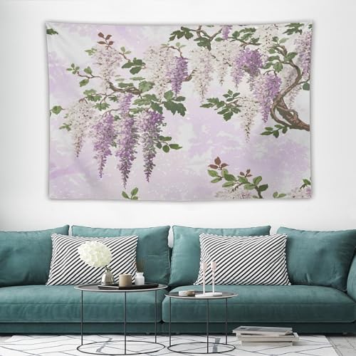 HZOHNAGO Lavender Flower Tapestry Fantasy Purple Floral Green Leaves Botanical Pattern Printed Wall Tapestry Wall Hanging for Bedroom Living Room Dorm 60" W x 40" H - color: Lavender-1, size: 60"L x 40"W