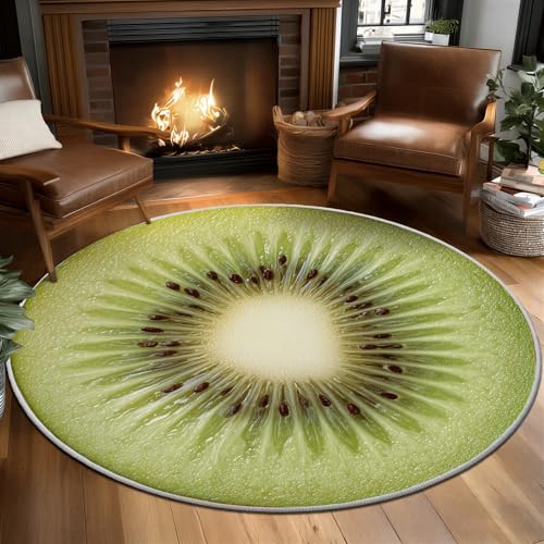 Round Kids Rug with Kiwi Fruit Pattern, Circle Rug for Kids Room Decor, Round Nursery Rugs Girl Bedroom, Washable Rugs Non-Slip Floor Mat for Playroom, Soft Plush Area Carpet 2 ft - color: C, size: 2' (Round)