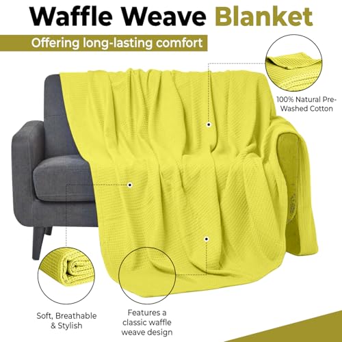 100% Cotton Blankets for Bed - Waffle Weave Blankets for Summer, Lightweight and Breathable Soft Woven Blanket for Spring (Yellow, Twin (60" x 90")) - color: Yellow, size: Twin (60" x 90")