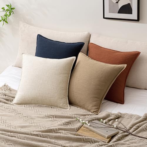 24x24 Inch Set of 2 Decorative Linen Solid Throw Pillow Covers Boho Accent Farmhouse Couch Pillowcases Modern Netural Euro Home Decor for Couch Sofa Living Room Bed,Light Brown - color: Coco Brown, size: 24" x 24" (Pack of 2)