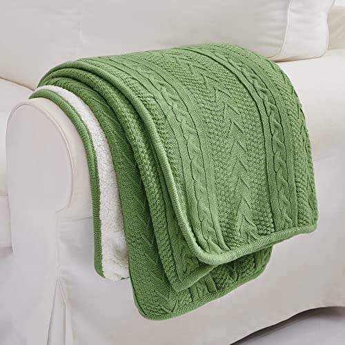 Longhui bedding Sage Green Acrylic Cable Knit Sherpa Throw Blanket - Thick, Soft, Big, Cozy Sage Green Knitted Fleece Blankets for Couch, Sofa, Bed - 50 x 63 Inches - color: Sage Green, size: 50" x 63", Standard
