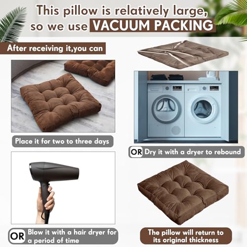 Jerify Floor Pillow Cushions Large Round Square Large Meditation Floor Pillow for Classroom Adult Meditation Picnic Party Seating Learning Daycare School(Square,Brown,4 Pcs) - color: Brown, size: Square