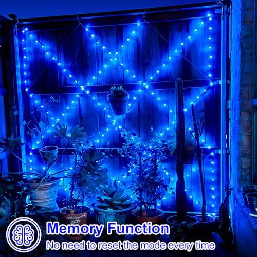 QITONG Solar Fairy Lights Outdoor Waterproof, 2 Pack Each 66ft 200 LED Blue Christmas String Lights, Silver Wire Twinkle Mini Lights with 8 Modes - color: Blue