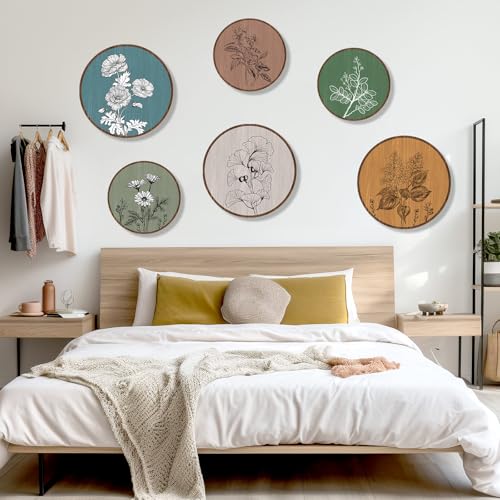 KOYILTD 6 Pcs Boho Plant Wall Art Vintage Home Decoration Wooden Aesthetic Floral Wall Decor Bohemian Farmhouse Rustic Wall Art for Home Living Room Bedroom Office (Vintage)