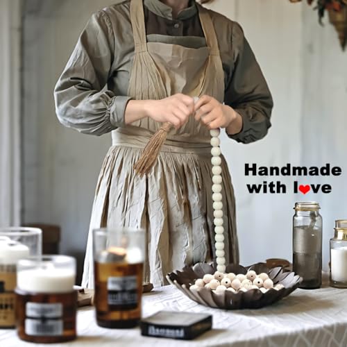 Boho Decor Wood Beads Garland Farmhouse Wall Hanging Decorations Natural Wooden Bead Tassel Decorative for Coffee Table Christmas and Prayer (Nature, 39") - color: Nature, size: 39"