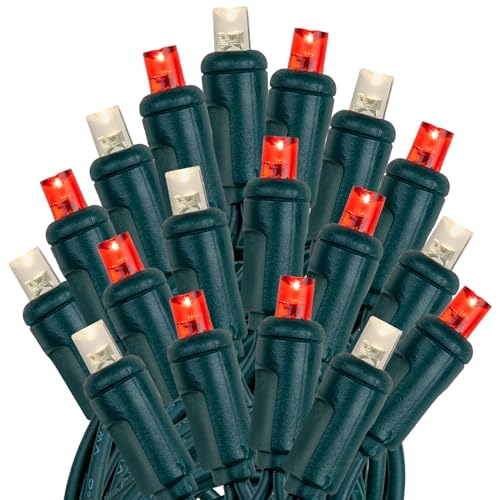 Novelty Lights 25ft 50 LED Red/Warm White Christmas Lights Outdoor/Indoor, 6" Spacing, Green Wire String Lights for Festive Xmas Lighting, IP55, UL Listed, Dimmable, Connectable - color: Red/Warm White