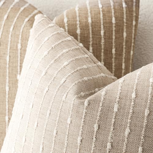 Foindtower Pack of 2 Decorative Jacquard Boucle Throw Pillow Covers Accent Textured Striped Pillowcases Soft Boho Modern Cushion for Couch Sofa Bedroom Living Room Home Decor 20x20 Inch Natural Beige - color: Natural Beige, size: 20" x 20" (Pack of 2)