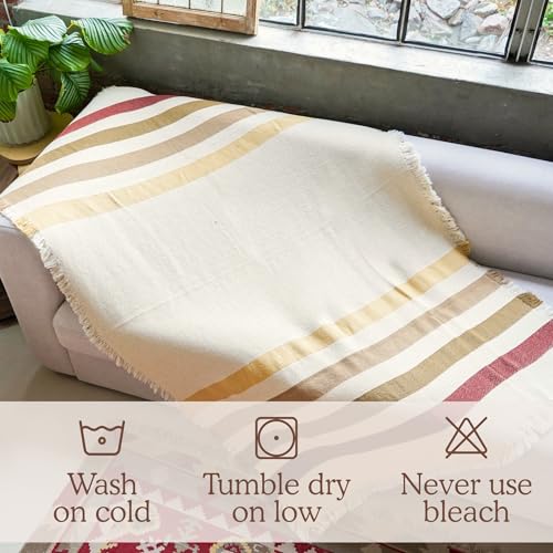Driftwood Trail Striped Afghan Throw Blanket | Thick & Cozy | Cotton USA Made (73x48) - color: Driftwood Trail