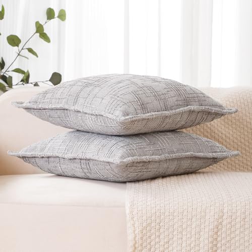 HPUK Fall Chenille Soft Throw Pillow Covers 18x18 Set of 2, Accent Cushion Covers for Living Room, Bedroom, Decorative Solid Color Pillow Covers for Couch, Sofa, Chair, Grey - color: Chenille-grey, size: 18" x 18" (Pack of 2)