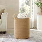 60L Jute Woven Laundry Hamper Basket Wicker Rope Clothes Hamper Tall Rattan Blanket Basket in Living Room Bedroom 15Dx20H Inches Large - color: Jute, size: Large (60L)