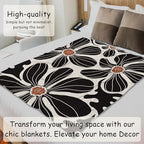 HIWX Boho Abstract Floral Blanket, Modern Abstract Boho Black Flower Throw Blanket for Home Living Room Bedroom Couch Bed Decor, 50x60 Inches
